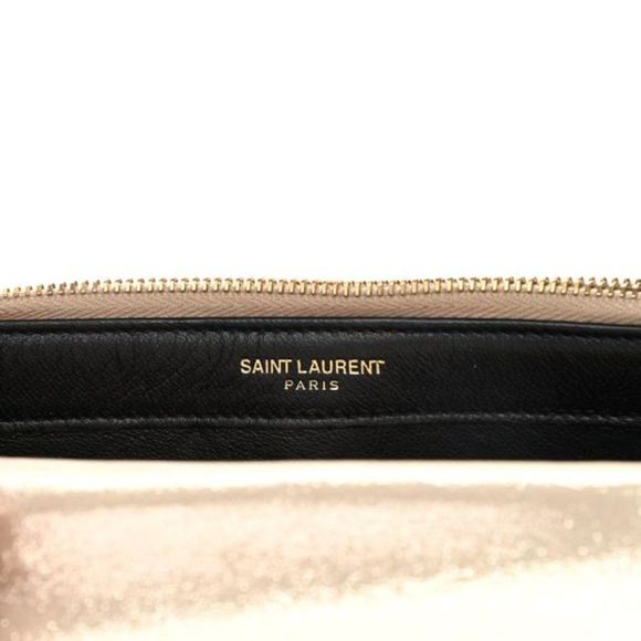 Saint Laurent Monogram Envelope Chain Wallet Metallic Fabric Champagne Gold - Picture 6 of 12